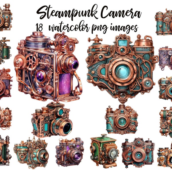 Steampunk camera, Watercolor clipart, Camera image, Steampunk camera PNG, Junk journal camera, Watercolor camera Buy 2 Get 1 FREE