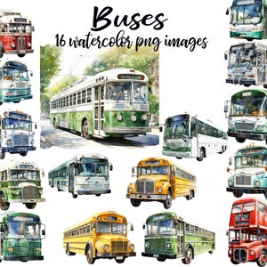 Buses, Bus clipart, Bus watercolor, Bus image, Vehicle watercolor, Bus poster, Bus PNG, Bus illustration, bus nursery, printable art