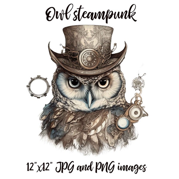 Steampunk owl, Wild animal clipart, Steampunk owl PNG, Owl clipart, Owl nursery, Owl poster, Junk journal animal  Buy 2 Get 1 FREE