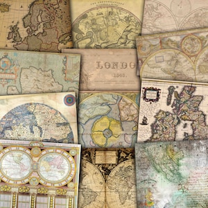 Mapas vintage em papel digital, mapas antigos e antigos da Europa, América e do mundo, mapas do velho mundo Compre 2 e ganhe 1 GRÁTIS