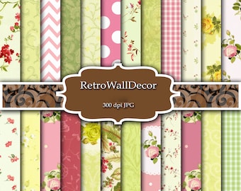 Shabby Chic Floral Digital Paper: Rose Backgrounds (8.5"x11") (Digital Download)