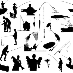 Silhouette de pêche, clipart de pêche, SVG de pêche, silhouette de pêcheur, image de pêche, fichier de coupe de pêche, cricut de pêche Achetez-en 2, obtenez-en 1 gratuit