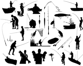Silueta de pesca, ClipArt de pesca, SVG de pesca, Silueta de pescador, Imagen de pesca, Archivo de corte de pesca, Cricut de pesca Compre 2 y obtenga 1 GRATIS