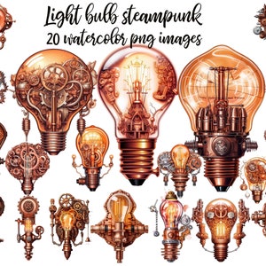 Steampunk Glühbirne, Aquarell Clipart, Steampunk Glühbirne PNG, Glühbirne Clipart, Aquarell Glühbirne, Glühbirne Poster Kaufen 2 Get 1 FREE