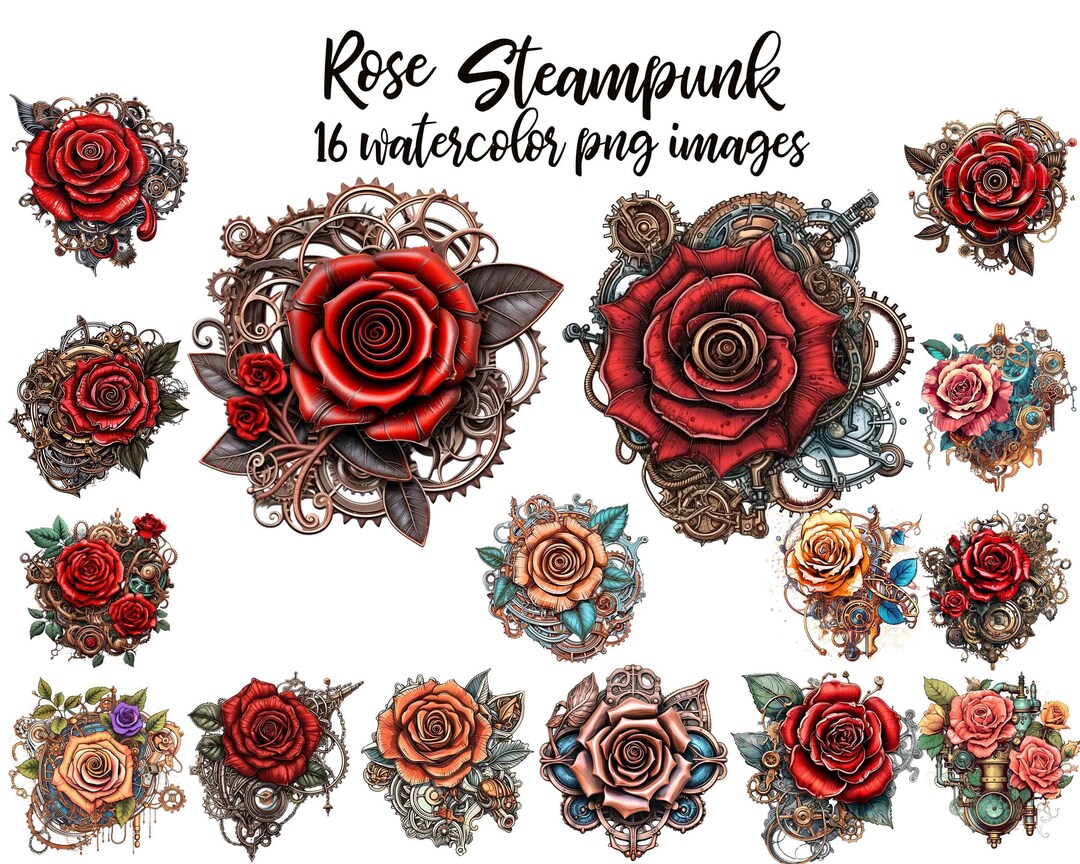 Steampunk Rose, Steampunk Rose PNG, Rose Clipart, Junk Journal Rose