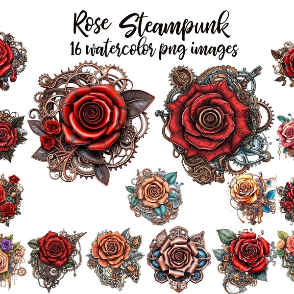 Steampunk rose, Steampunk rose PNG, Rose clipart, Junk journal rose, Watercolor rose, Rose poster, Printable art Buy 2 Get 1 FREE