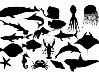 Sea Fish Silhouette, Fish ClipArt, Fish Silhouette, Saltwater fish image, Ocean fish silhouette, Vector image SVG DXF eps Buy 2 Get 1 FREE