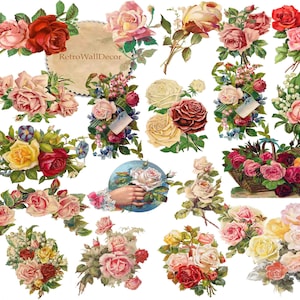 Bloem clipart, rozen illustraties, vintage graphics, Floral clipart Valentijn bloemen antieke bloem Victoriaanse roos roze rozen 2 kopen en 1 gratis kopen