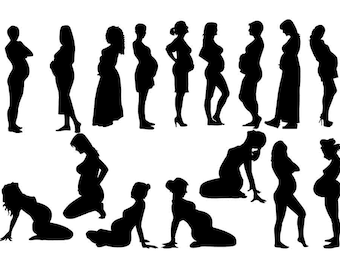 Silueta de mujer, mujer embarazada svg, niña embarazada svg, silueta embarazada, dama embarazada clipart 16 PNG SVG eps dxf Compre 2 y obtenga 1 GRATIS