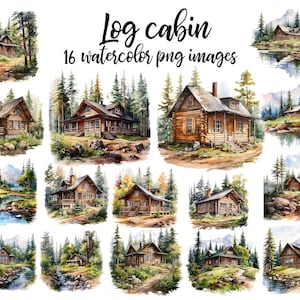 Blokhut clipart, blokhut aquarel, hut in het bos, houten hut PNG, blokhut illustratie, blokhut poster Koop 2 Get 1 GRATIS