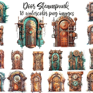 Steampunk deur PNG clipart, Junk journal deur, Fantasy house illustratie, Fairy house Koop 2 Ontvang 1 GRATIS