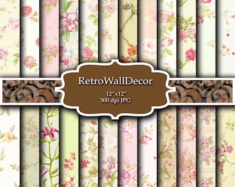 Shabby Chic Floral Digital Paper: Rose Patterns, 12x12 (Digital Download)
