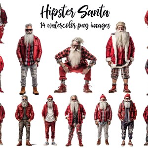 Hipster Santa, Watercolor Clipart, Hipster Santa PNG, Santa Claus Clipart, Printable Art, Santa Claus Poster Buy 2 Get 1 FREE