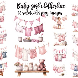 Tendedero de niña bebé, imágenes prediseñadas de niña bebé, acuarela de niña bebé, niña PNG, ilustración de niña, imagen de niña bebé Compre 2 y obtenga 1 GRATIS