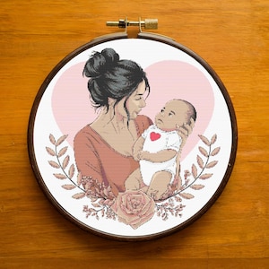 Mother and Child Cross Stitch Pattern PDF, Beautiful Mother and Baby Design for Home Decor, Mother and Baby Cross Stitch Hand Embroidery
