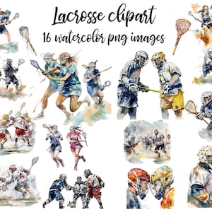 Lacrosse Aquarell Clipart: 16 PNG Sport Illustrationen (Digitaler Download)