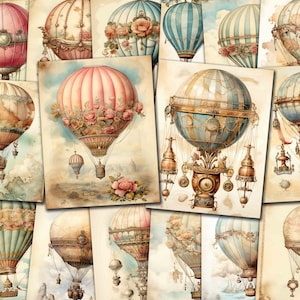 Carta Steampunk per mongolfiera, carta retrò 8,5x11 pollici, immagine mongolfiera, carta Steampunk, carta stampabile Acquista 2 Ottieni 1 GRATIS