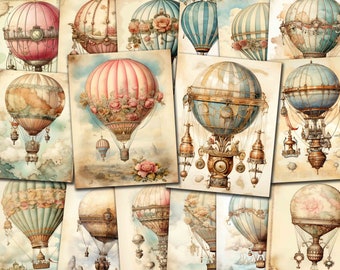 Steampunk hot air balloon paper, Retro paper 8.5x11 in, Hot air balloon image, Steampunk paper, Printable paper  Buy 2 Get 1 FREE