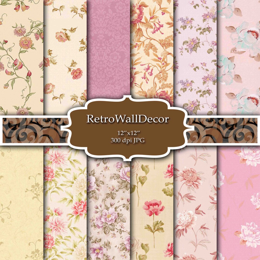Shabby Chic Floral Digital Paper: 12x12 Rose Patterns (digital Download ...