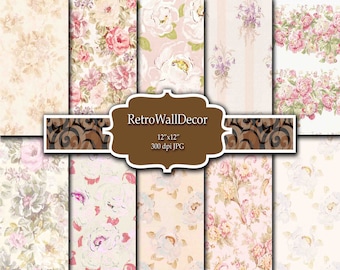 Shabby Chic Floral Digital Paper: Rose Backgrounds, 12x12 (Digital Download)