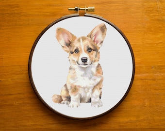 Corgi Cross Stitch Pattern: Puppy Embroidery Design (PDF Download)
