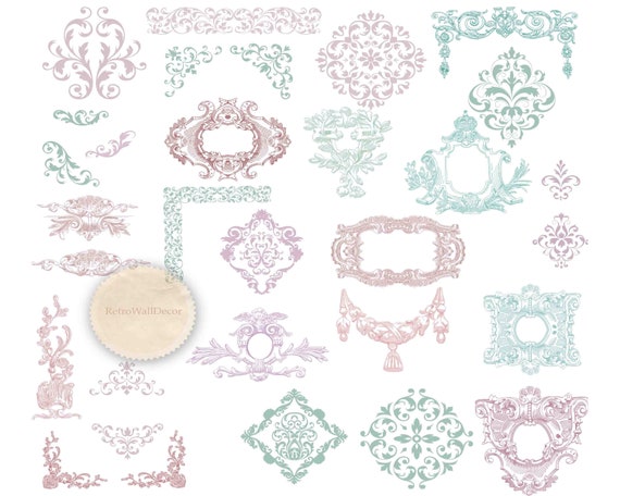 Vintage Ornament Clip Art Set: Calligraphic Borders (Digital Illustration)