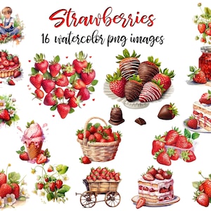 Strawberry Watercolor Clipart Set: Fruit Illustrations (Digital Download)