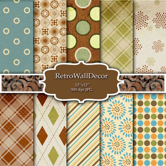 Retro Digital Paper Retro Patterns Retro Scrapbook Paper Etsy