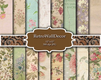 Floral Digital Paper: Shabby Chic Rose Patterns (Digital Download)