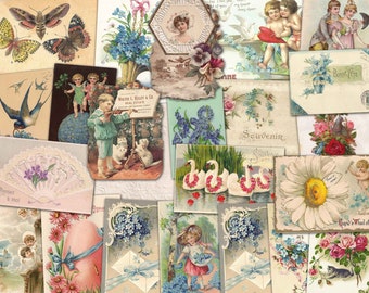 Vintage Postcard Ephemera: Birthday, Easter & Valentine's Greetings (Digital Download)