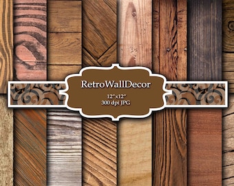 May include: A digital collage of 12 different wood grain textures. Each texture is 12 inches by 12 inches and 300 dpi. The textures are in various shades of brown and beige.