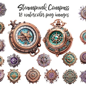 Steampunk kompas, aquarel clipart, kompas PNG, kompas clipart, afdrukbare kunst, kompas poster, junk Journal kompas Koop 2 Get 1 GRATIS