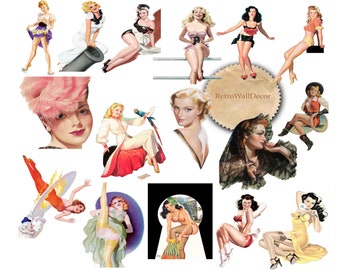 Retro Pin Up Girls Clipart: 1950s Ephemera (PNG, Digital Download)