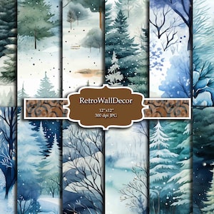 Winter bospapier, Naadloos papier, Winterpapier, Bosachtergrond, Winterachtergrond, Bosillustratie, papier 12x12 Koop 2 Krijg 1 GRATIS