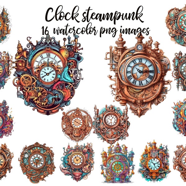 Steampunk clock, Watercolor clipart, Steampunk clock PNG, Clock clipart, Watercolor clock, Clock poster, Printable art Buy 2 Get 1 FREE