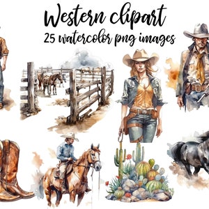 Western Clipart, Western Aquarell, Wild West Clipart, Cowboy Clipart, Western Illustration, Western Bild, Western Poster Kaufen Sie 2 Get 1 FREE