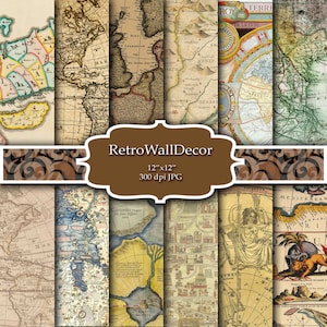 Vintage kaarten digitaal papier, antieke kaarten van Europa, Amerika en de wereld, oude wereld kaarten, wanddecoratie, afdrukbare kunst Koop 2 Krijg 1 GRATIS
