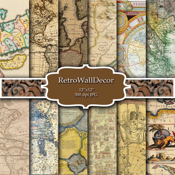 Vintage maps digital paper, antique maps of europe, america and the world, old world maps, wall decor, printable art Buy 2 Get 1 FREE