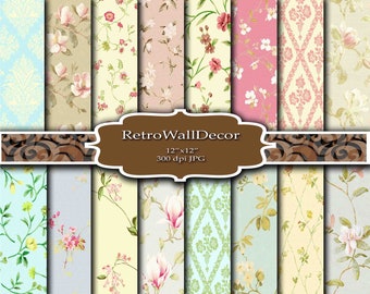Shabby Chic Floral Digital Paper: Rose Backgrounds 12x12 (Digital Download)