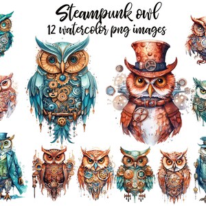 Chouette steampunk, clipart aquarelle, chouette steampunk PNG, clipart hibou, animal de journal indésirable, chouette aquarelle, illustration de hibou Acheter 2 Get 1 FREE