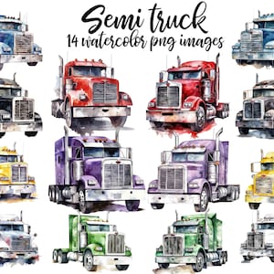 Semi camion clipart, aquarelle semi camion, image semi camion, aquarelle véhicule, affiche semi camion, semi camion PNG, pépinière semi camion