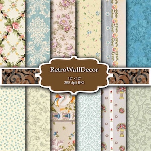Floral Digital Paper Pack , Vintage Floral Backgrounds , Vintage Roses Decoupage Digital , Flower Roses Paper Pack 12x12 Buy 2 Get 1 FREE