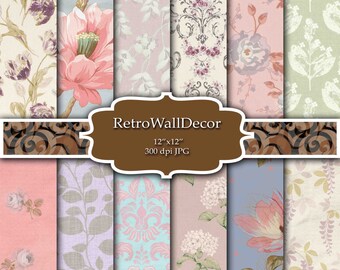 Shabby Chic Floral Digital Paper: 12x12 Rose Patterns (Digital Download)