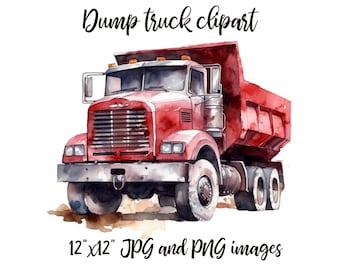 Clipart aquarel dumptruck: voertuigposter (PNG, JPG)