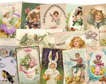 Vintage Easter Card Set: Antique Illustration Clipart (Digital Download)