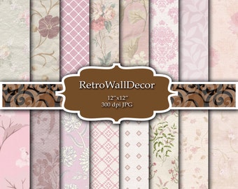 Shabby Chic Floral Digital Paper: 12x12 Rose Patterns (Digital Download)