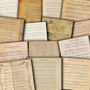 CHANSONS DE NOL, 14 papiers vintage, musique de vacances, partitions anciennes, chants de Noël, noël vintage, musique de Noël Achetez-en 2, obtenez-en 1 GRATUIT