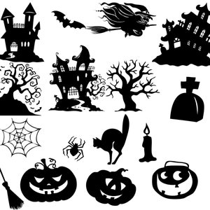 Imágenes prediseñadas de Halloween, Imágenes prediseñadas de Halloween, Silueta de Halloween, Imágenes prediseñadas web, Imágenes prediseñadas de árbol espeluznante, imágenes prediseñadas de calabaza Comprar 2 Obtener 1 GRATIS