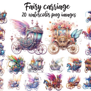 Fairy carriage, Watercolor clipart, Fairy image, Magic carriage, Fairy carriage PNG, Fairy nursery, Printable art Buy 2 Get 1 FREE