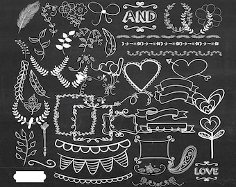 Hand Drawn Wedding Clipart: Laurel Wreaths, Flourishes (Digital Download)